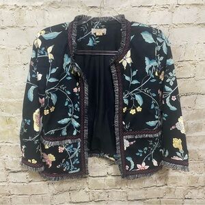 Loft Cotton Twill Floral Print Cropped Open Front Fridge Blazer Jacket